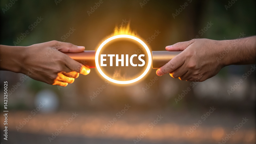 Poster hands unite to stop corruption and promote ethics in powerful exchange symbolizing integrity and res