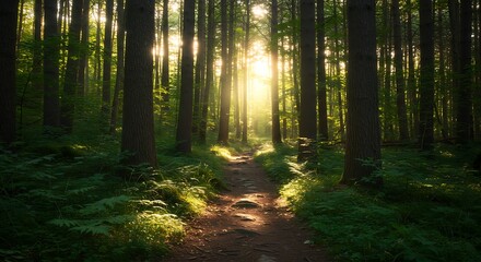 Obraz premium Forest Path Sunlight Trees Woodland Trail