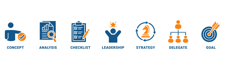 Planning banner web icon vector illustration concept with icon of concept, analysis, checklist, leadership, strategy, delegate, goal 