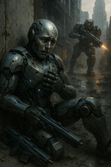 Fototapeta premium humanoid soldier with rifle