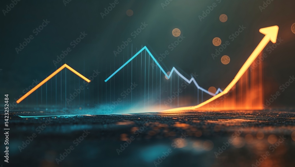 Poster visual representation of data analysis with vibrant graphs showing an upward trend in performance me