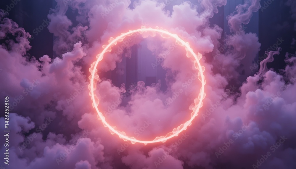 Aufkleber mystical ring of light emerging from clouds digital art surreal environment atmospheric view concept