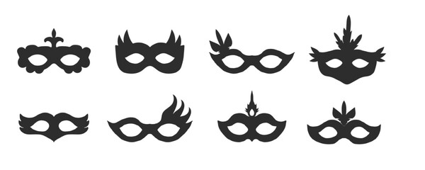 Mask vintage silhouette carnival masque, face mystery costume for ball, party or masquerade. Set simple costume.