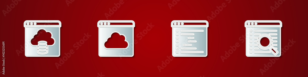 Poster set cloud technology data transfer, browser window and search engine icon. vector