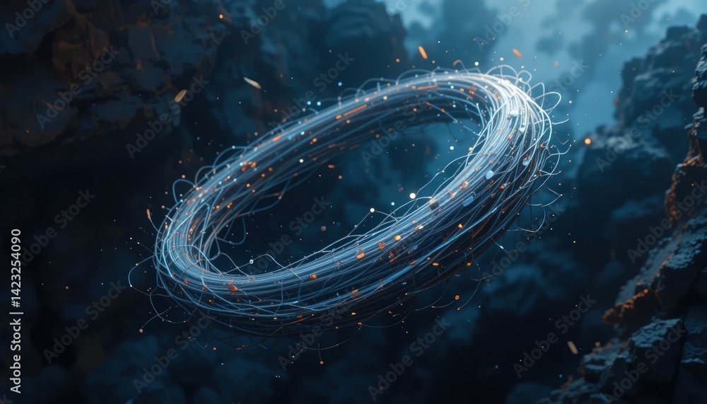 Poster dynamic energy flow underwater scene abstract visualization ethereal environment close-up viewpoint 