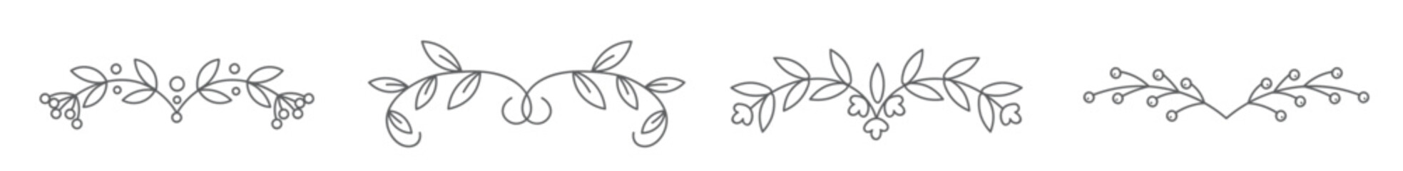 Flourishes. Hand drawn dividers set. Line style decoration. Ornamental decorative elements for notes and bullet journal. Vector ornate elements design. Line art flowers. Lineart dividers collection.