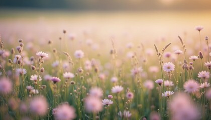 Beautiful blooming wildflowers in a serene field at sunset nature photography peaceful environment soft light aesthetic concept