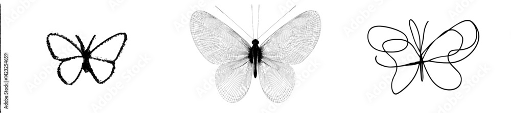 Poster vector illustrations of butterflies showcasing different artistic styles and designs in a simple for