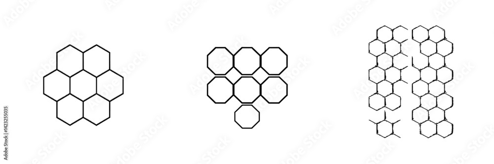 Poster icon vector illustration of hexagonal patterns in various formations showcasing geometric designs an