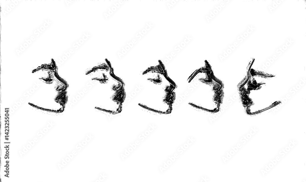 Poster vector illustration displaying a series of face profiles in a minimalist style showcasing facial exp