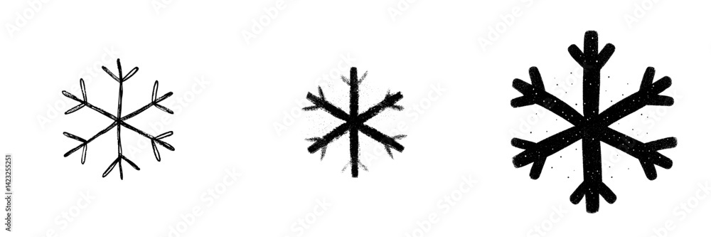 Poster snowflake icon vector illustration showcasing three unique designs with fine details and varying str