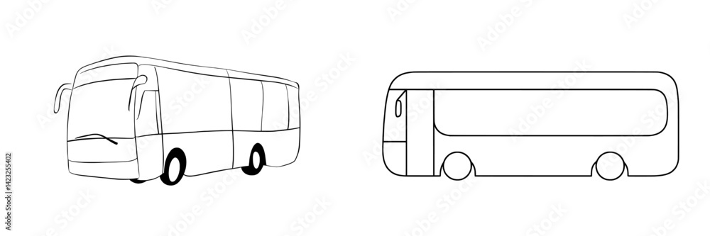 Poster detailed vector illustration of bus icons in side and front views showcasing public transportation d