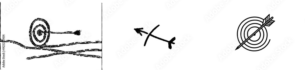 Poster vector illustration of target symbols featuring arrows and circles for concepts of achievement and d