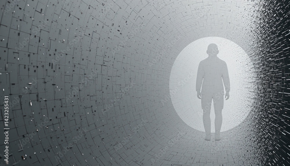 Poster mystical journey of light and shadow abstract tunnel digital art surreal environment perspective on 