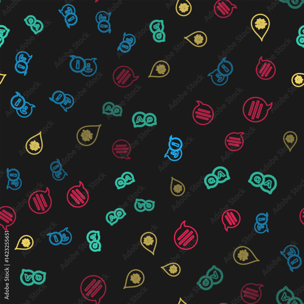 Poster set line question and exclamation, answer, dirty water drop and speech bubble chat on seamless patte