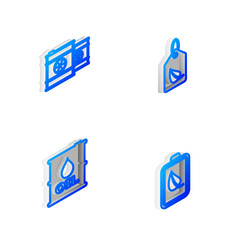 Set Isometric line Tag with leaf, Radioactive waste in barrel, Oil and Eco nature and battery icon. Vector