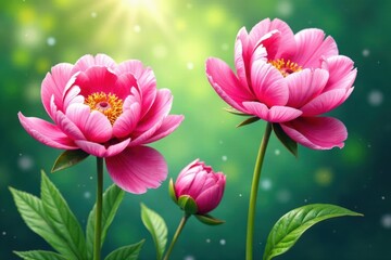 Fototapeta premium Vibrant watercolor peonies in a lush green setting , colorful blooms, nature