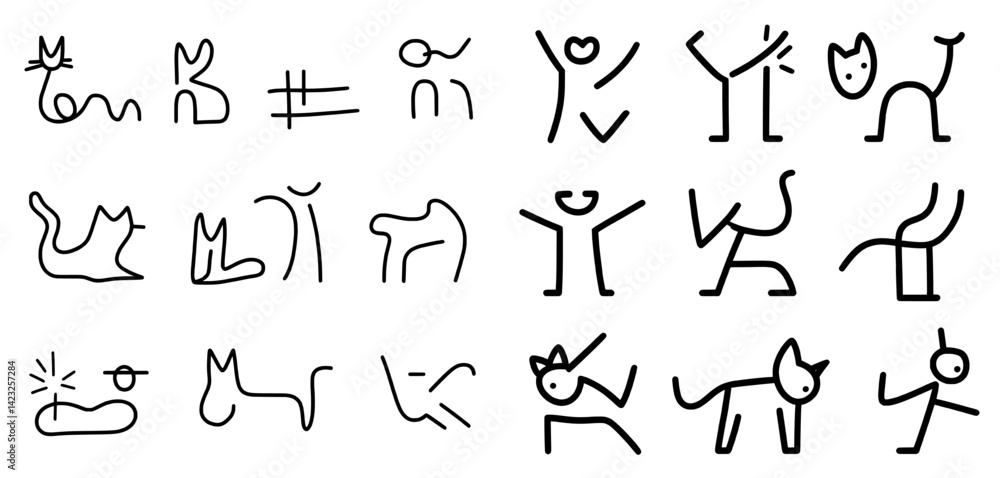 Poster unique icon vector illustrations featuring abstract figures and animals in minimalist design style