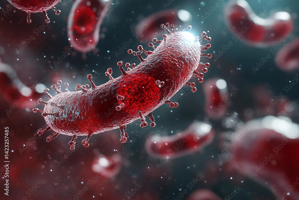 Aufkleber generative ai illustration of microscopic bacterial forms showcasing vivid molecular structures and 