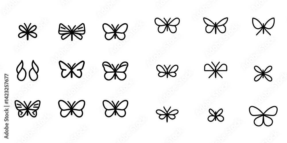Poster various butterfly icon vector illustrations showcasing unique designs and styles for creative projec