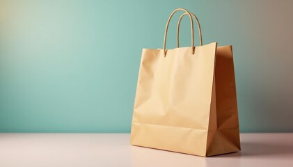 Brown paper shopping bag, handles folded down, tote, presentation, shopping