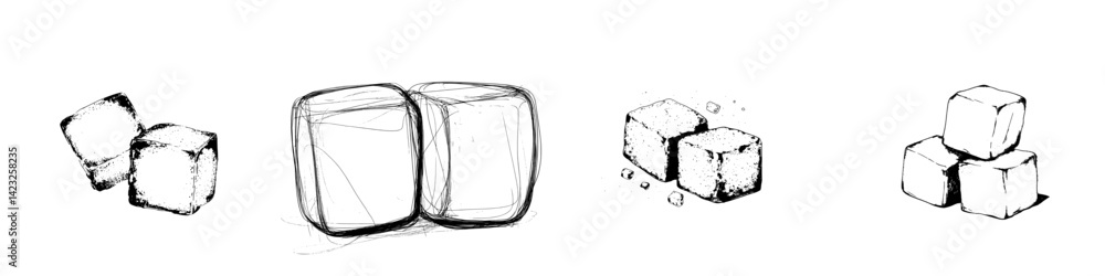 Poster ice cube vector illustration showcasing different styles and designs of ice cubes in various arrange