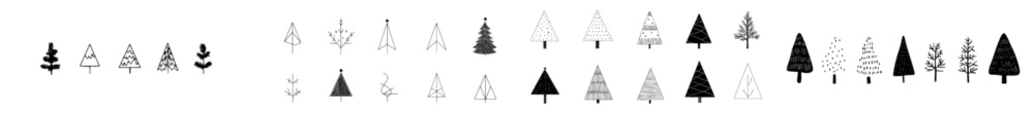 Vector illustration of various tree icons showcasing different designs and styles in black and white perfect for creative projects