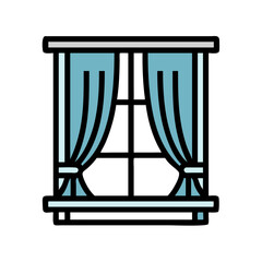 Window with Curtain Panels Icon Design