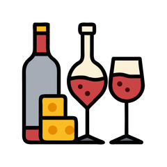 Wine and Cheese Pairing Scene Icon Design
