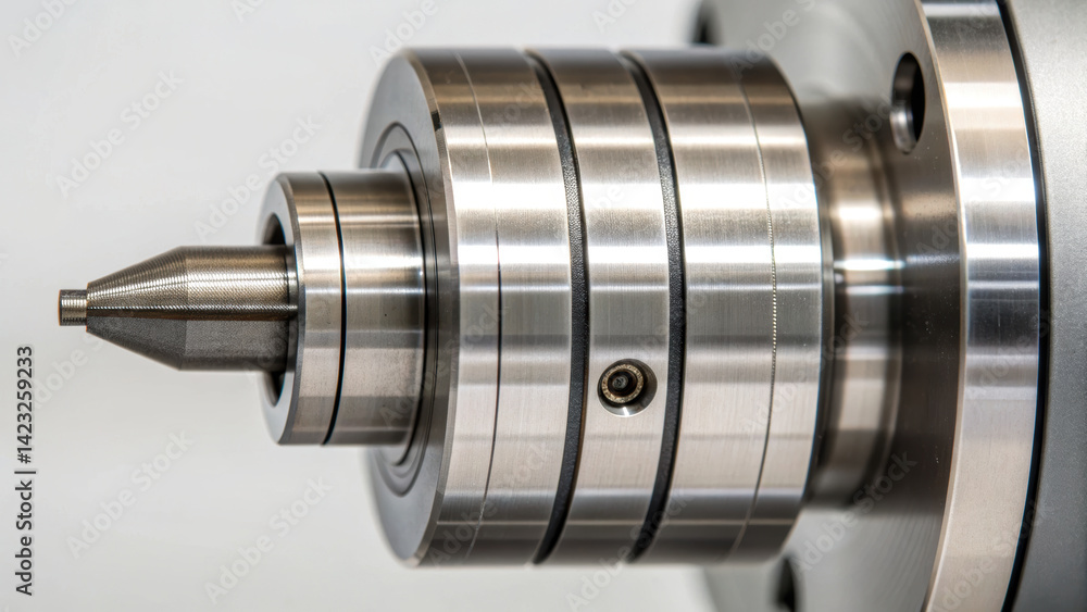 Poster precision lathe component designed for shop environment showcasing intricate metalwork and engineeri
