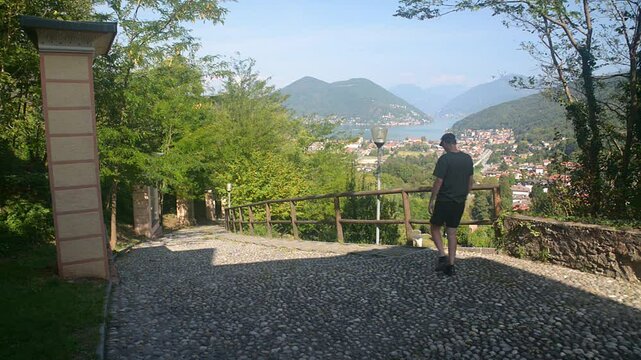 Lugano lake and the towns of Besano and Porto Ceresio. In the background Vico Morcote and Campione d'Italia towns. Besano is the starting point for the Italian side of Mount San Giorgio, UNESCO Site