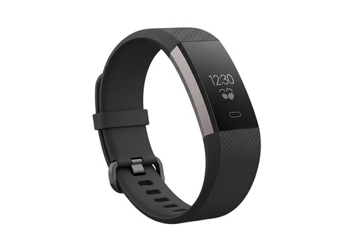 Black Fitbit Alta HR Fitness Tracker on Transparent  background