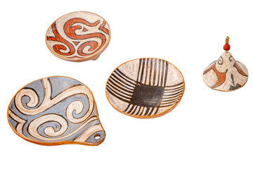 Traditional Romanian handmade ceramics market on white background