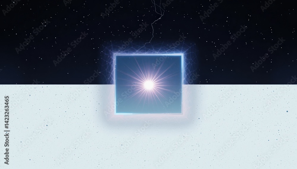 Poster exploring cosmic dimensions celestial light portal outer space digital art ethereal environment abst