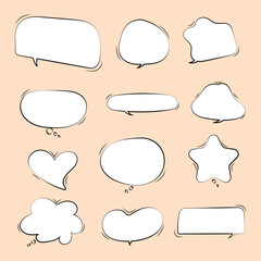 set of blank speech bubbles chat vector template with black line