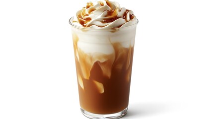 Refreshing iced coffee with cream swirling inside