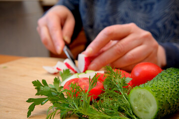 Chopping fresh veggies in a cozy kitchen