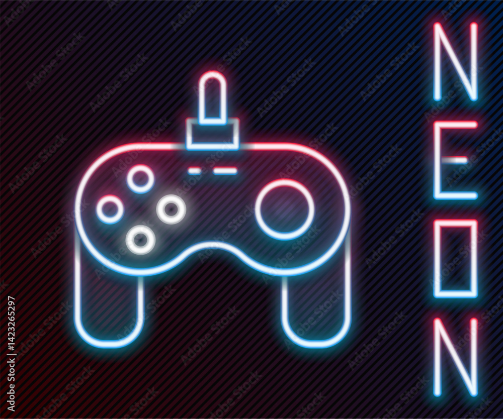 Poster glowing neon line gamepad icon isolated on black background. game controller. colorful outline conce