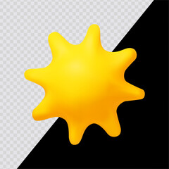 Cartoon yellow Sun icon. Summer, vacation and weather forecast. 3D render style on transparent background. For dark and bright backgrounds.