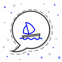 Line Yacht sailboat or sailing ship icon isolated on white background. Sail boat marine cruise travel. Colorful outline concept. Vector