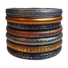 Stack of stylish metal bangle bracelets jewelry fashion accessories trend on transparent background