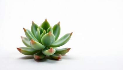 Fototapeta premium Small succulent plant on white background against bright light, plants, isolated