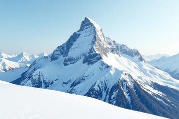 Fototapeta premium Snow-covered mountain peak, stark white landscape, horizon, wilderness, winter