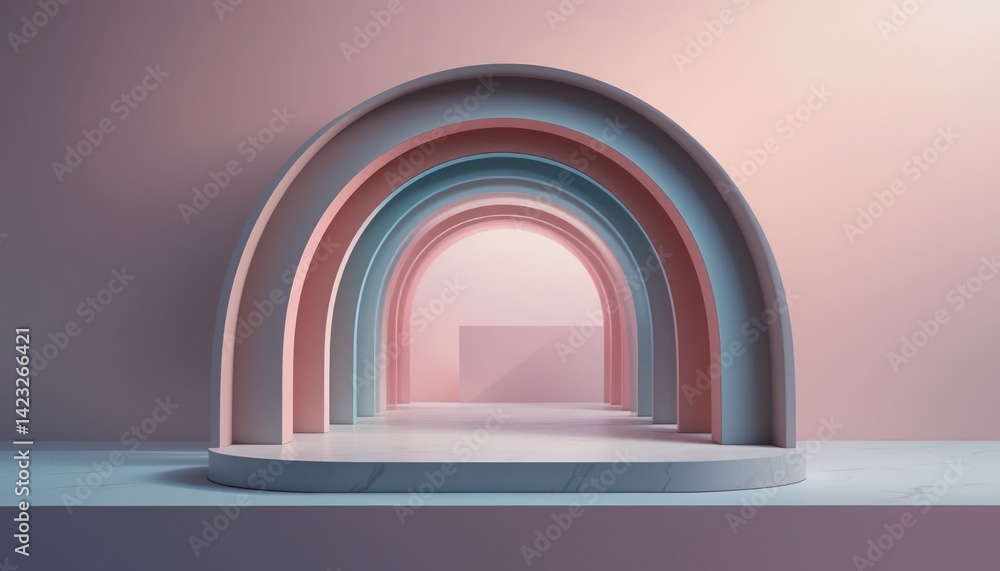 Poster artistic showcase of colorful arches in a minimalist studio abstract design serene atmosphere contem