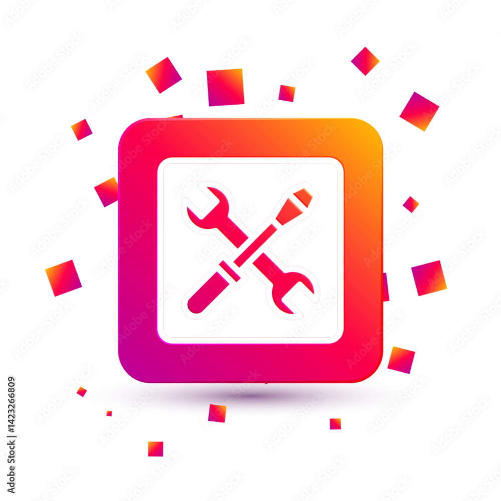 Poster white 3d printer setting icon isolated on white background. 3d printing. square color button. vector