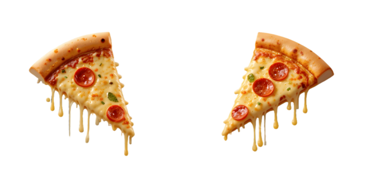 Delicious cheesy pizza slices dripping, element set on transparent background - Powered by Adobe