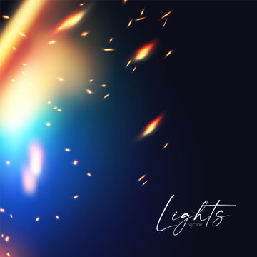 Fire and sparkles light effect with fog. Coal-fired forge. Abstract transparent light effect