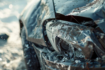 Generative AI illustration of damaged vehicle on city street