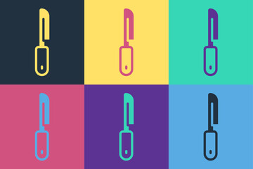 Pop art Knife icon isolated on color background. Cutlery symbol. Vector