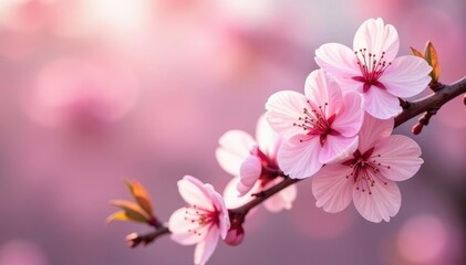 Fototapeta premium Delicate pink sakura blossoms, soft petals, full bloom , sakura, delicate